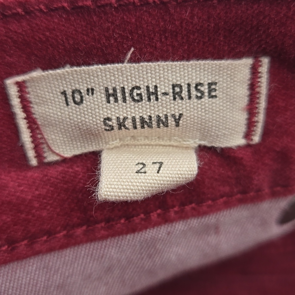 MADEWELL 10" High-Rise Skinny Cordoroy Pants Cranberry Color size 27 - Picture 3 of 7